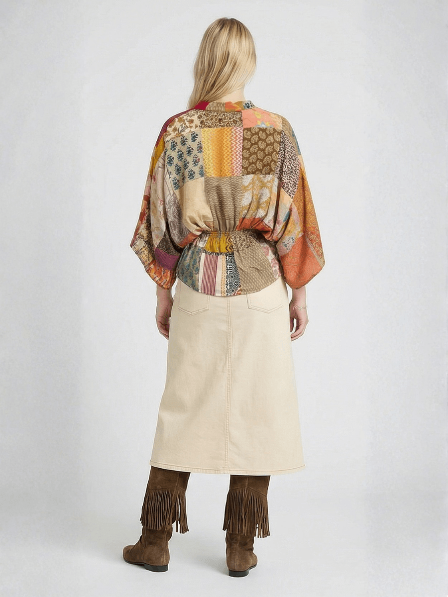 .Juno Silk Patchwork Top - No.13