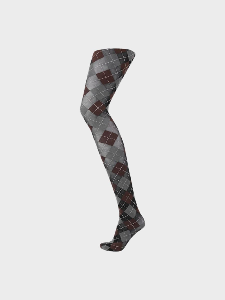 Argyle Tights - Grey/Brown/Black