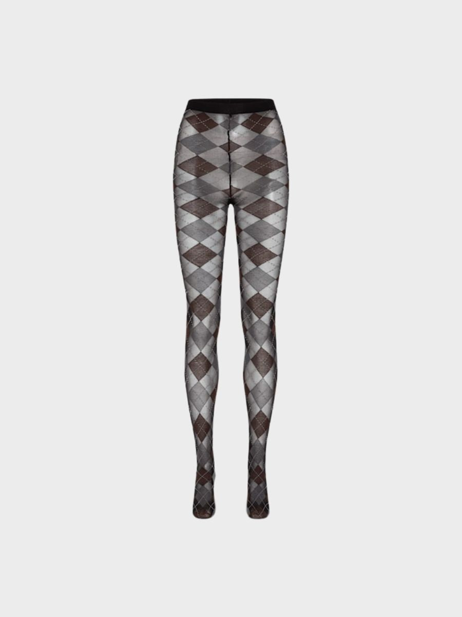 Argyle Tights - Grey/Brown/Black
