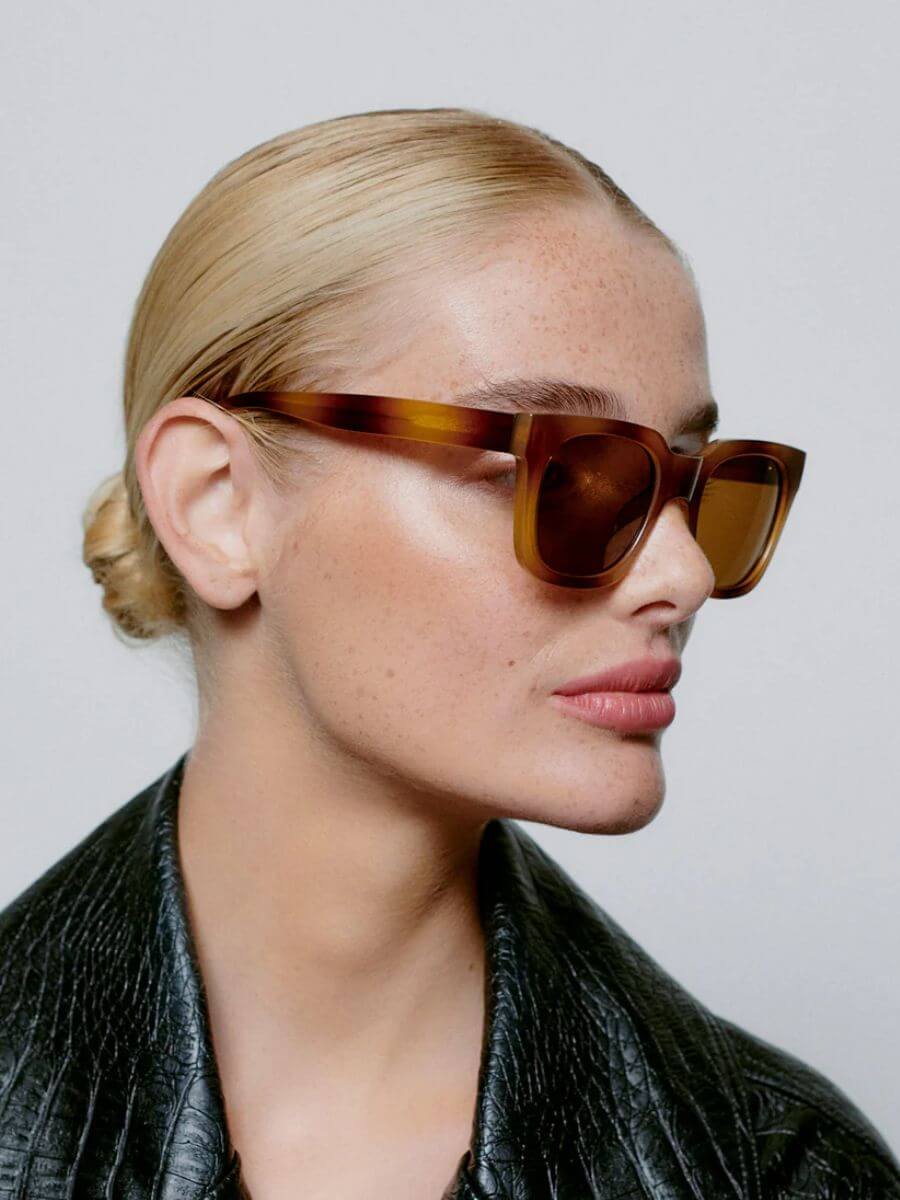 A.Kjaerbede Nancy Sunglasses in Demi Brown worn by model, side view