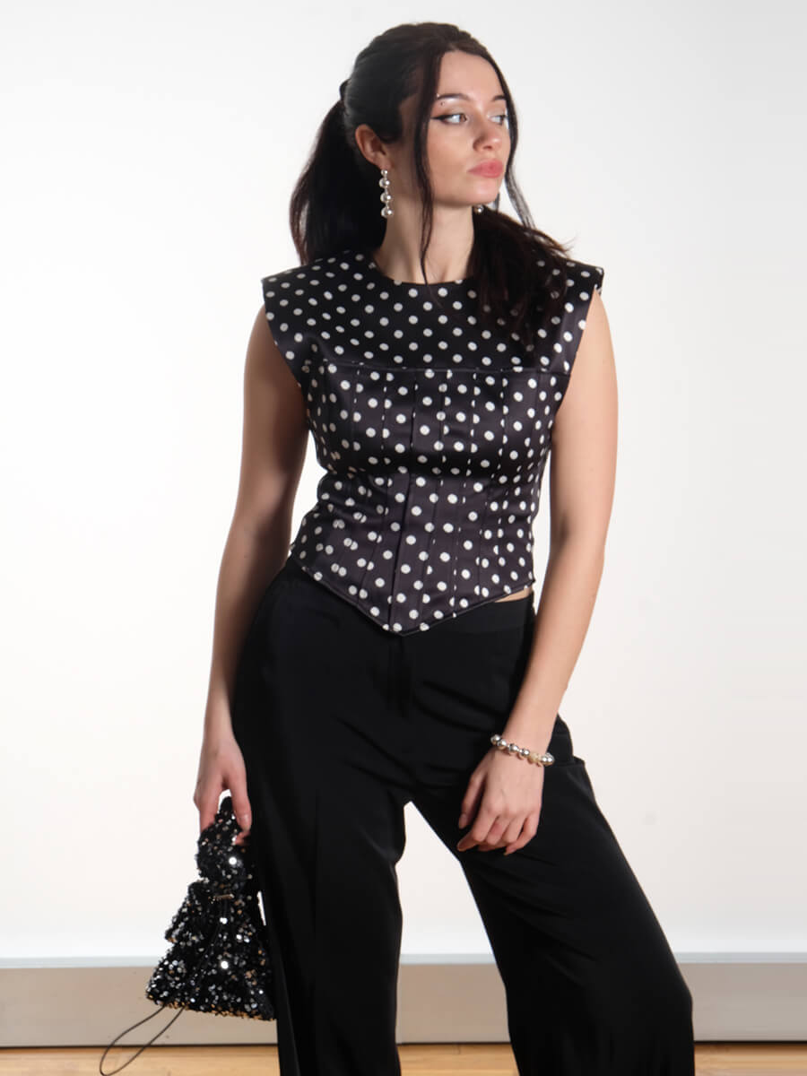 GANNI
Polka Dot Satin Corset Top