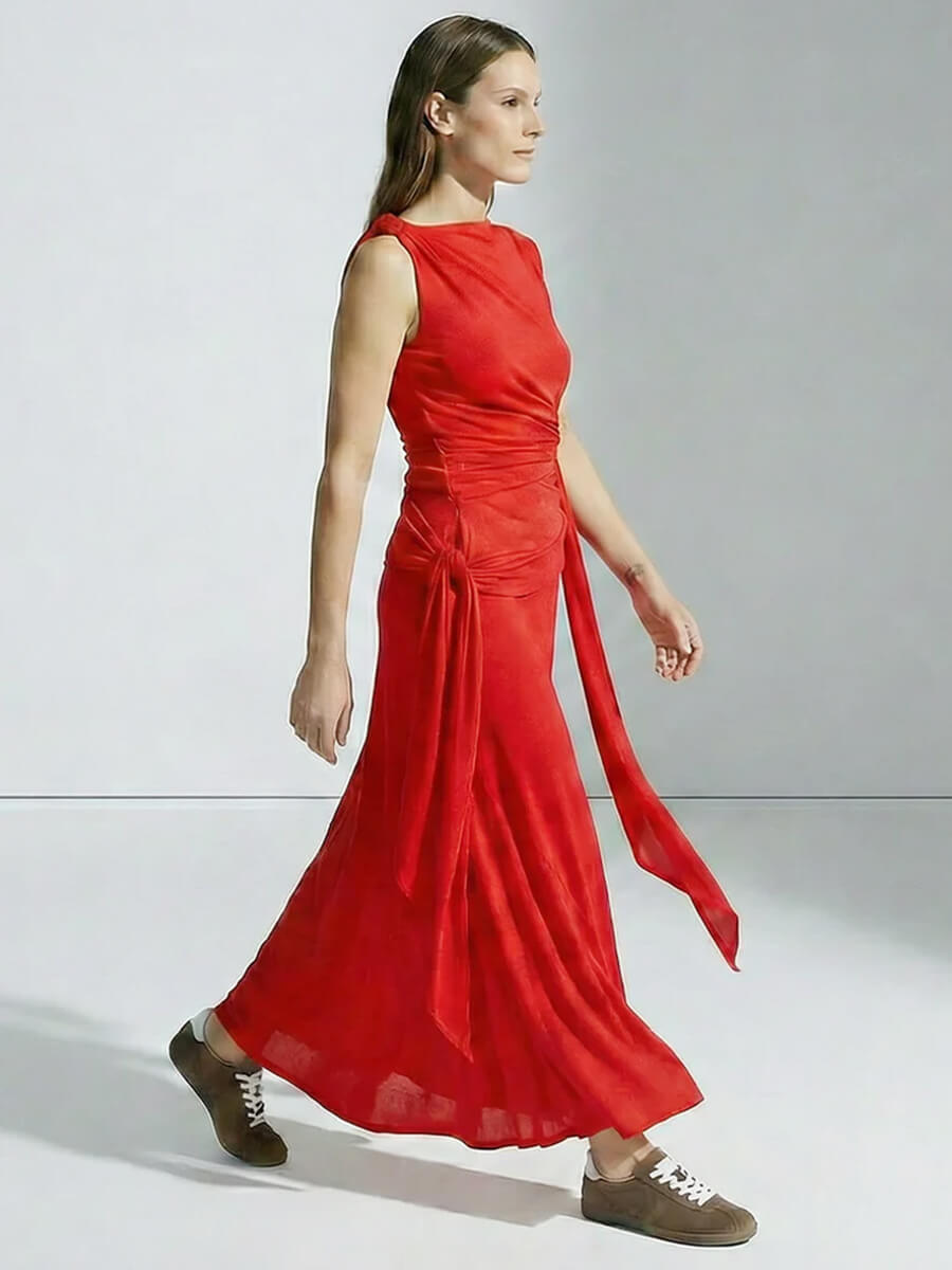 GANNI
Marl Mesh Tie Knot Top - Goji Berry