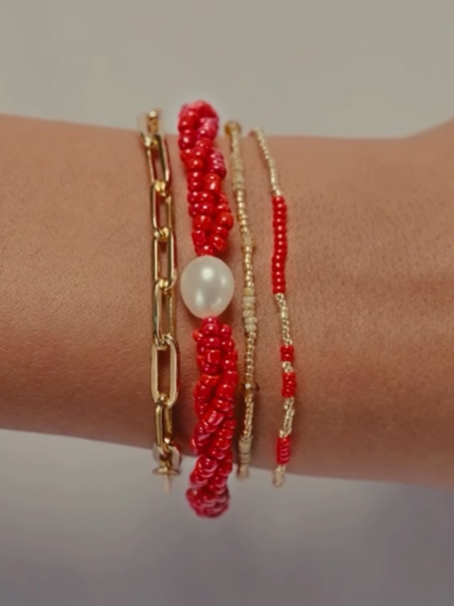 Anni Lu Golden Hour Bracelet and Asym Bracelets - Red and Ecru