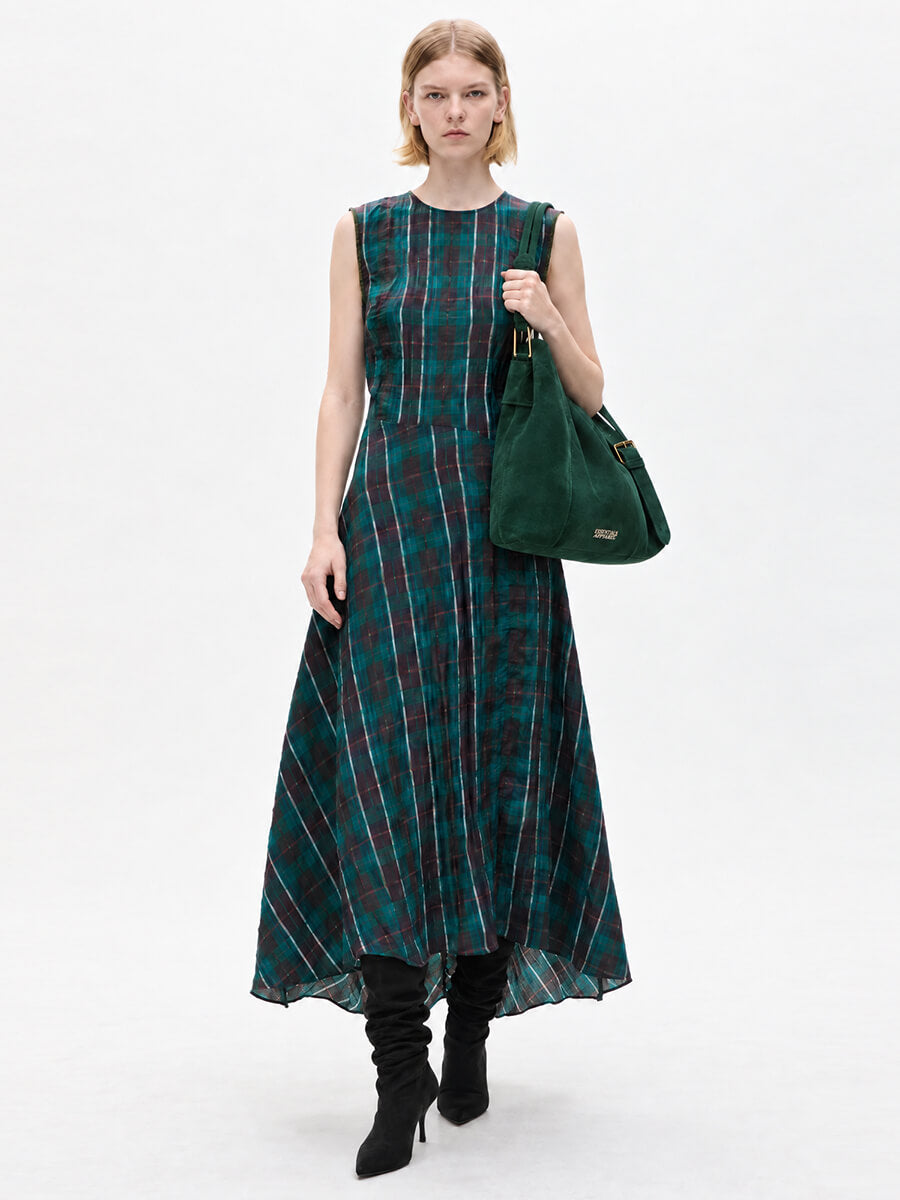 Atina Dress - Brown Green Check