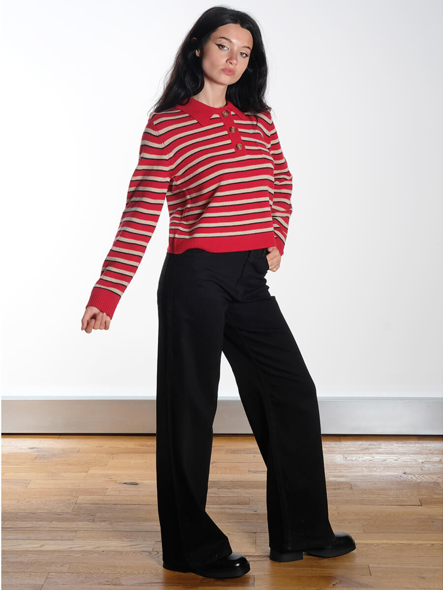 Baum und Pferdgarten - Cori Sweater - Crimson Red Stripe Nicette Jeans - Black Denim Bukela - Palma Boots - Black