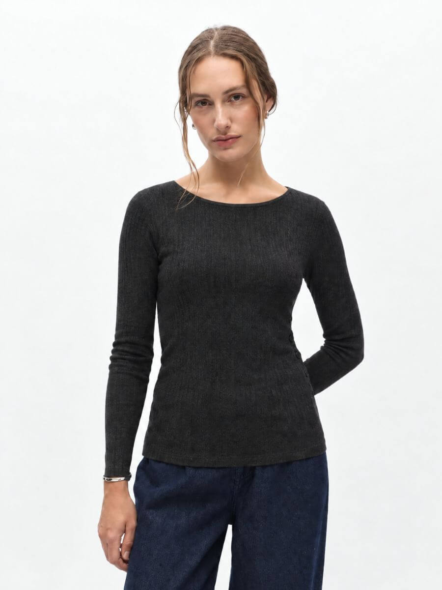 OBJECT - Billa Knit Top - Dark Grey Melange