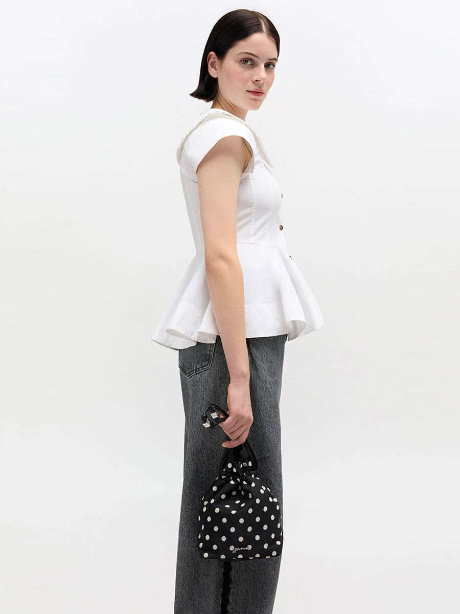 Ganni Black Printed Bou Bucket Pouch Bag