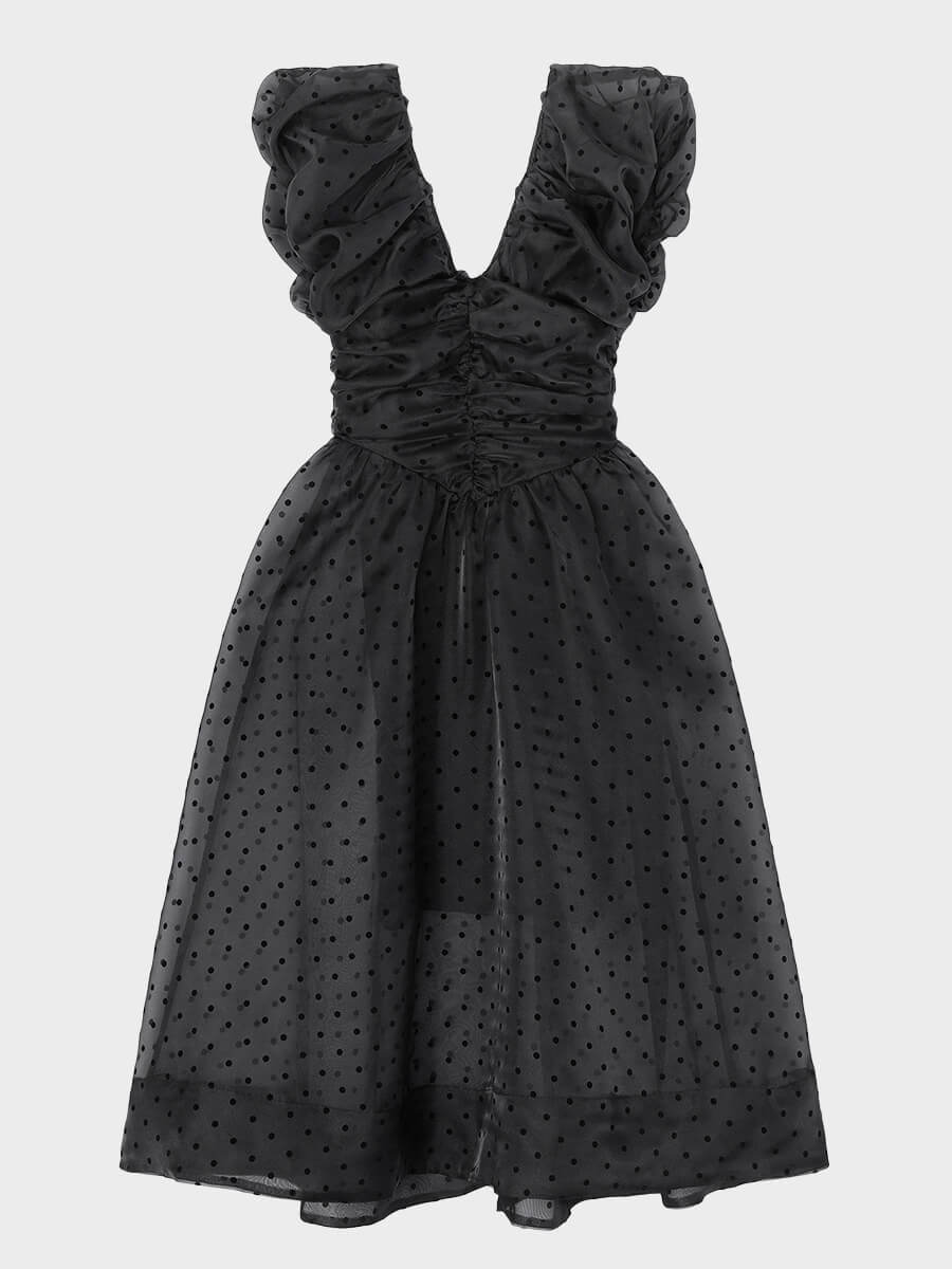 Ganni Black Organza Ruched Dress