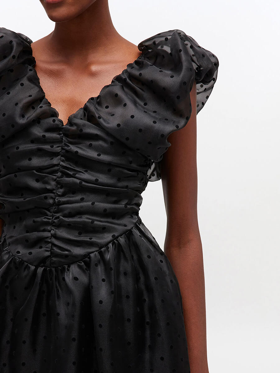 Ganni Black Organza Ruched Dress