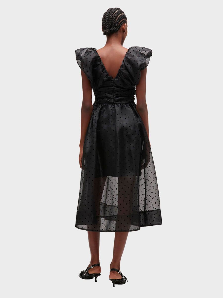 Ganni Black Organza Ruched Dress