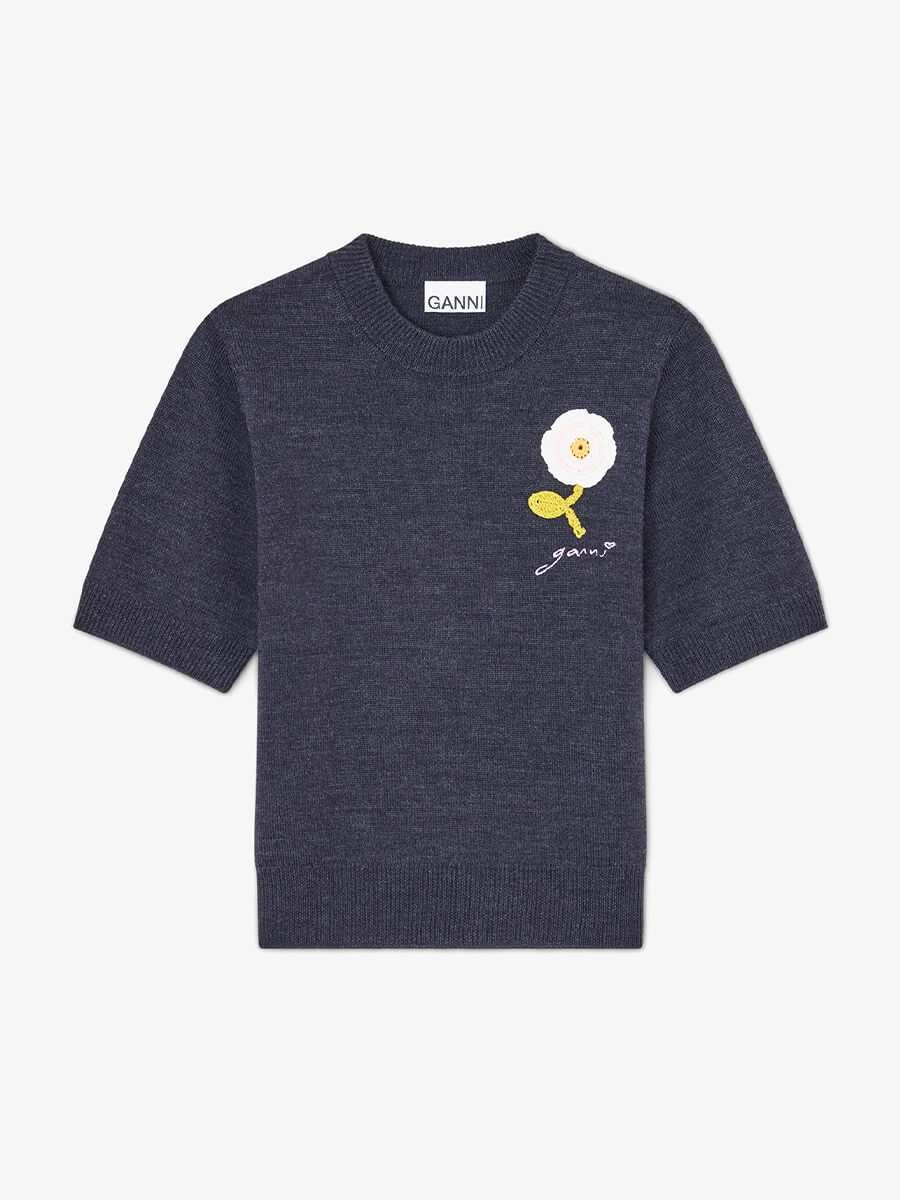 Ganni
Crochet Appliqué Merino Tee - Phantom