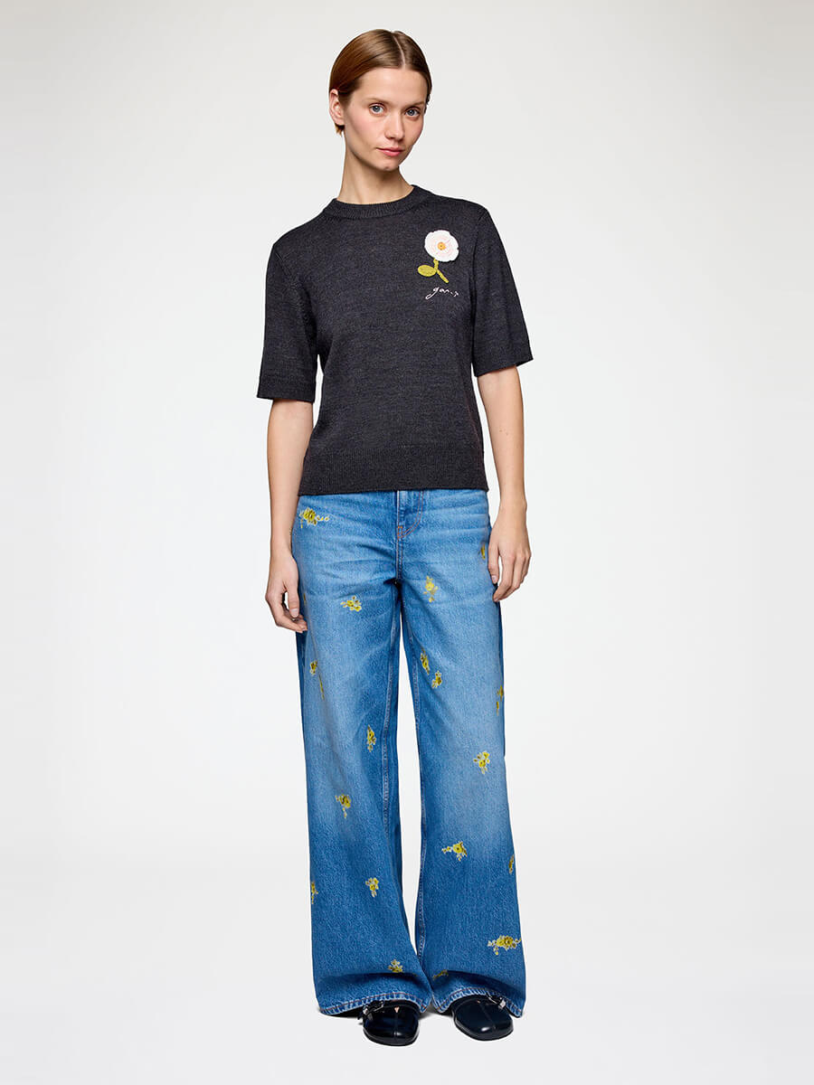 Ganni
Crochet Appliqué Merino Tee - Phantom