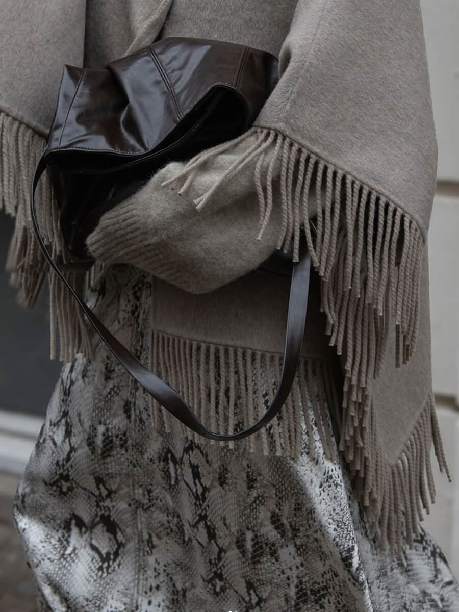Sybil Fringes Wrap - Beige Melange