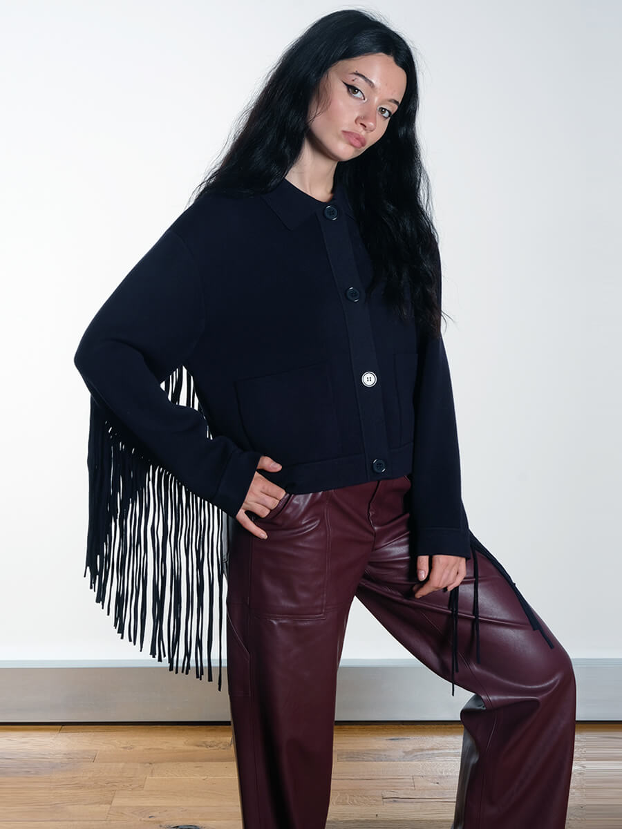 ESSENTIEL ANTWERP - Itao Pants - Burgundy Istern Knitted Jacket - Navy
GANNI - Leopard Printed Denim Lace-Up Ballerinas