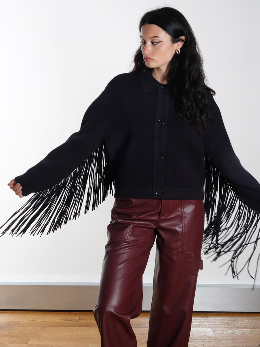 ESSENTIEL ANTWERP - Itao Pants - Burgundy Istern Knitted Jacket - Navy
GANNI - Leopard Printed Denim Lace-Up Ballerinas