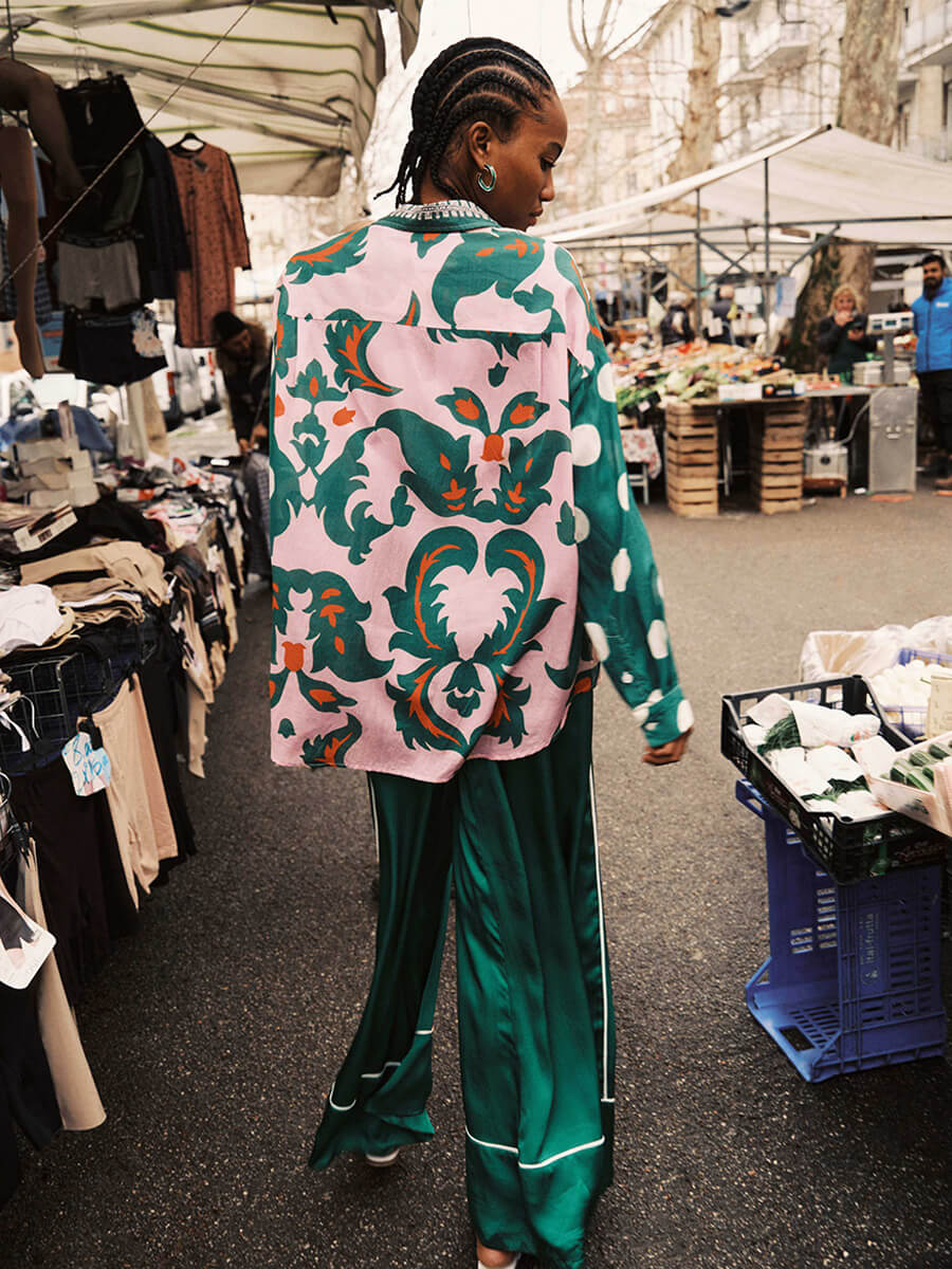 ESSENTIEL ANTWERP Houisiana Printed Shirt Hontgomery Wide Leg Pants - Madison Blue