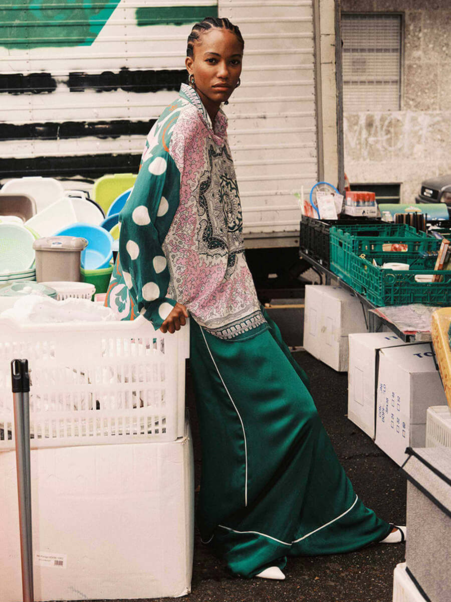 ESSENTIEL ANTWERP Houisiana Printed Shirt Hontgomery Wide Leg Pants - Madison Blue