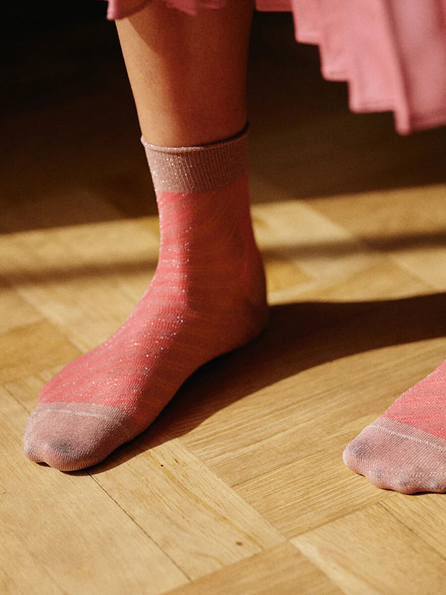 MP Denmark Elisa Glitter Short Socks - Flamingo Coral