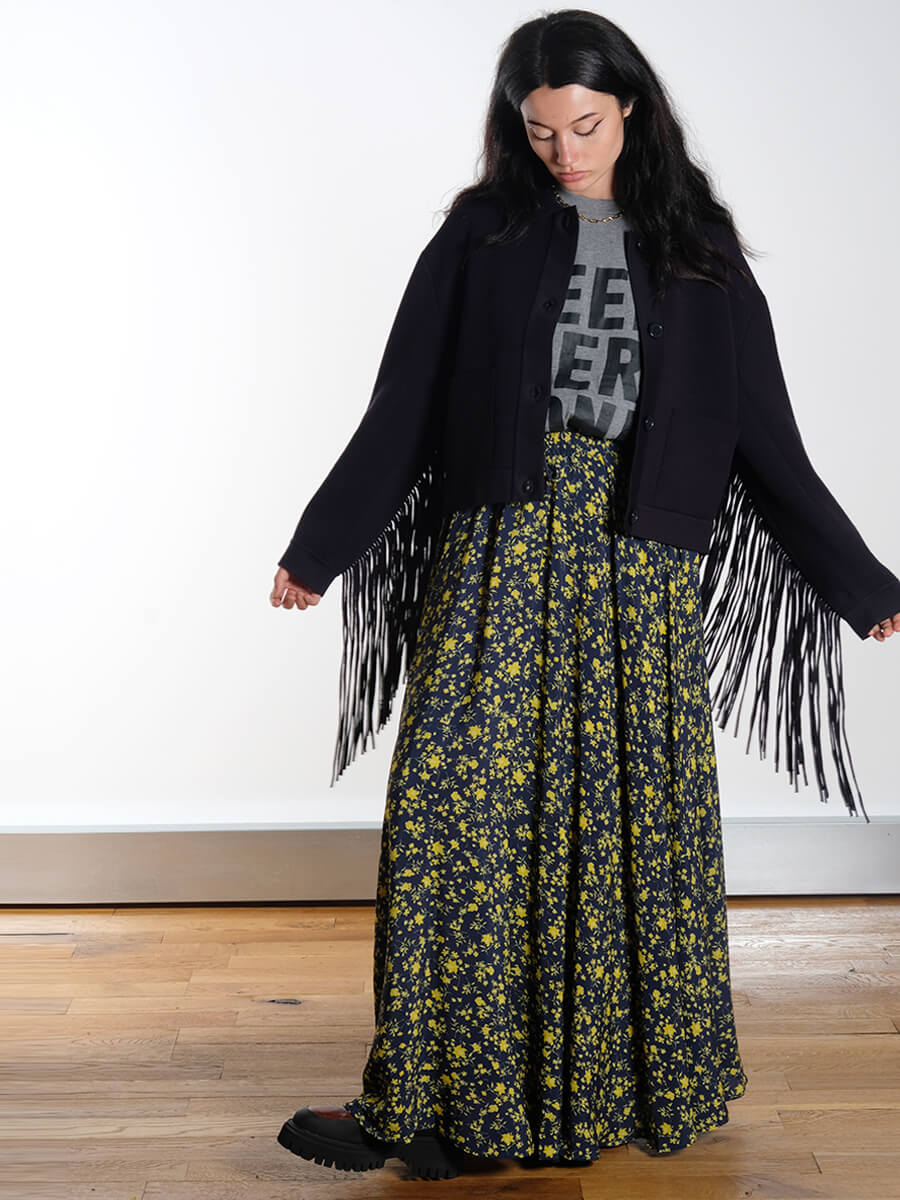 Essentiel Antwerp - Istern Knitted Jacket - Navy- Ibaby T-shirt - Iliene Skirt - Navy