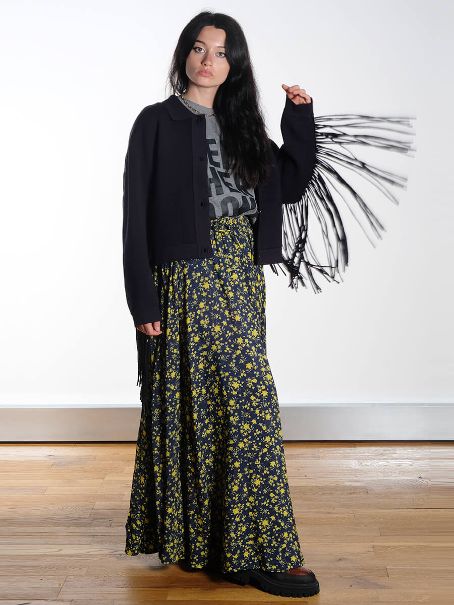 Essentiel Antwerp - Istern Knitted Jacket - Navy- Ibaby T-shirt - Iliene Skirt - Navy