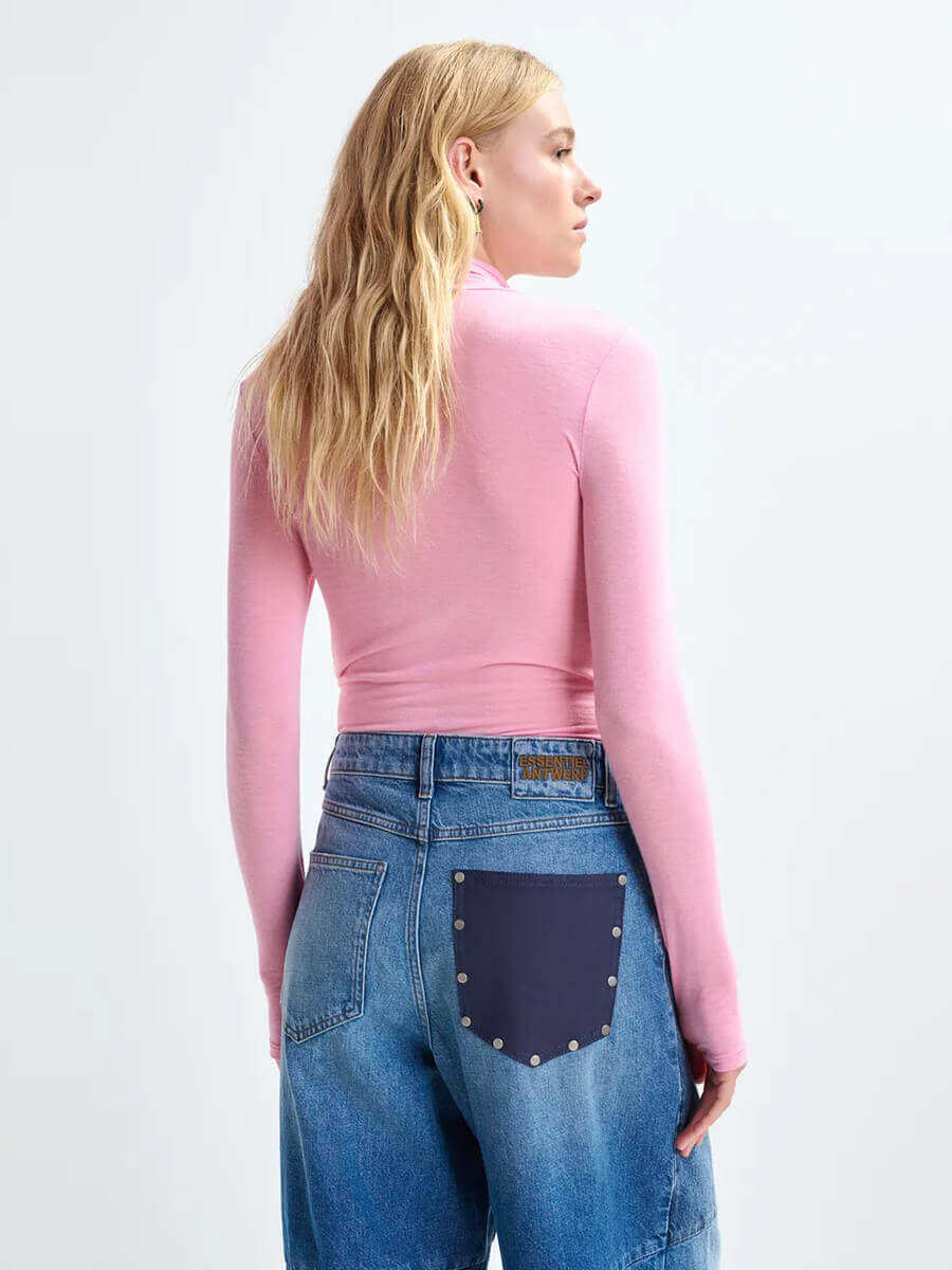Essentiel Antwerp Jertice Jersey Turtleneck Top - Pink Sugar