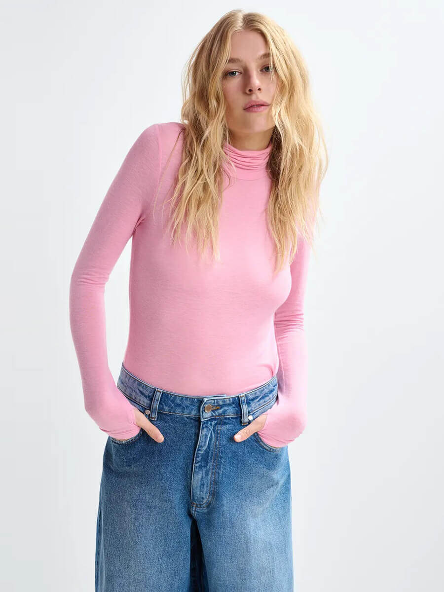 Essentiel Antwerp Jertice Jersey Turtleneck Top - Pink Sugar