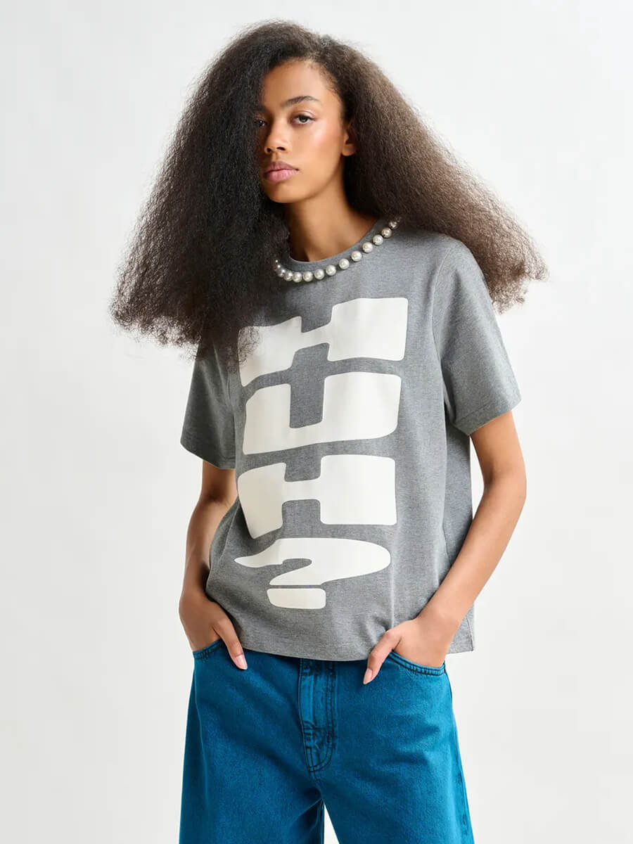 Essentiel Antwerp - Isos T-shirt - Grey/White