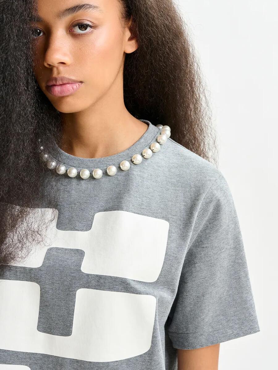 Essentiel Antwerp - Isos T-shirt - Grey/White