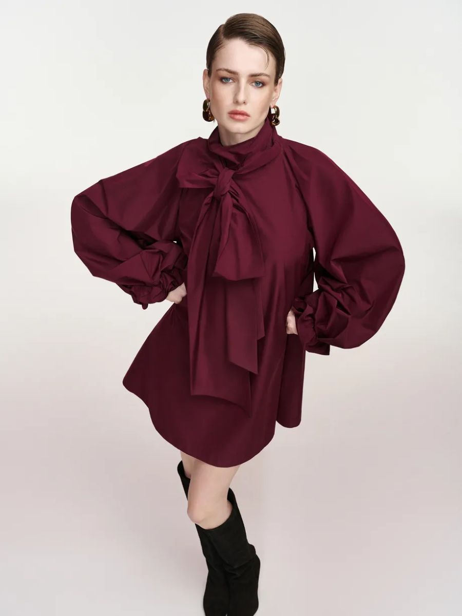 Essentiel Antwerp - Khai Pussy Bow Dress - Wine Not