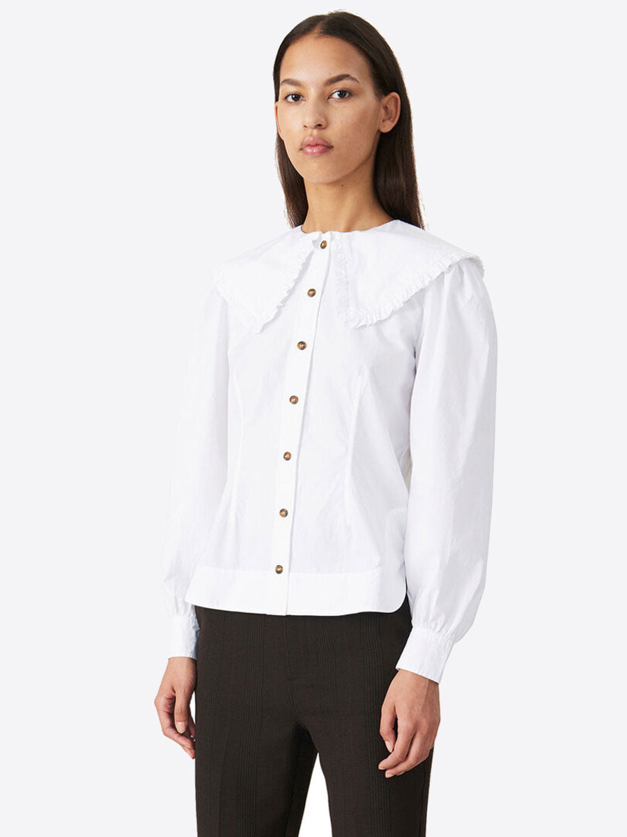 Ganni - Frill Collar Poplin Shirt - Bright White