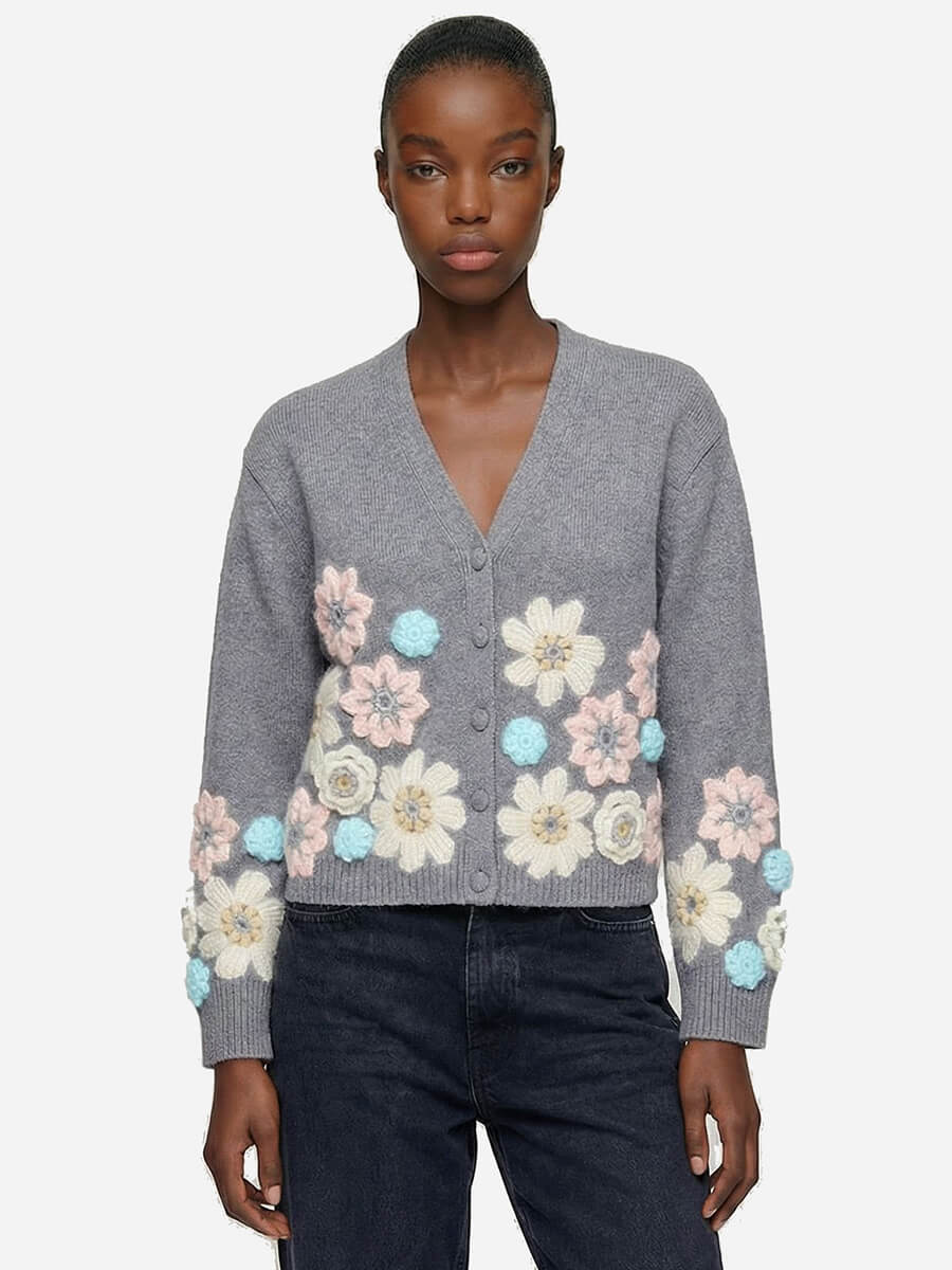 GANNI Cotton Cashmere Flower Cardigan