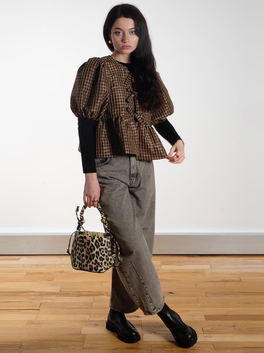 GANNI
Crinkled Check Blouse - Tobacco Brown
