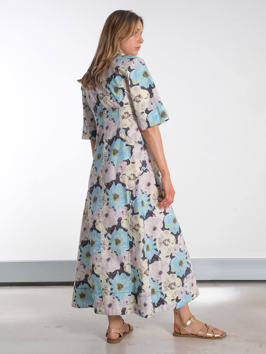 Floral Printed Cotton Long Shirt Dress