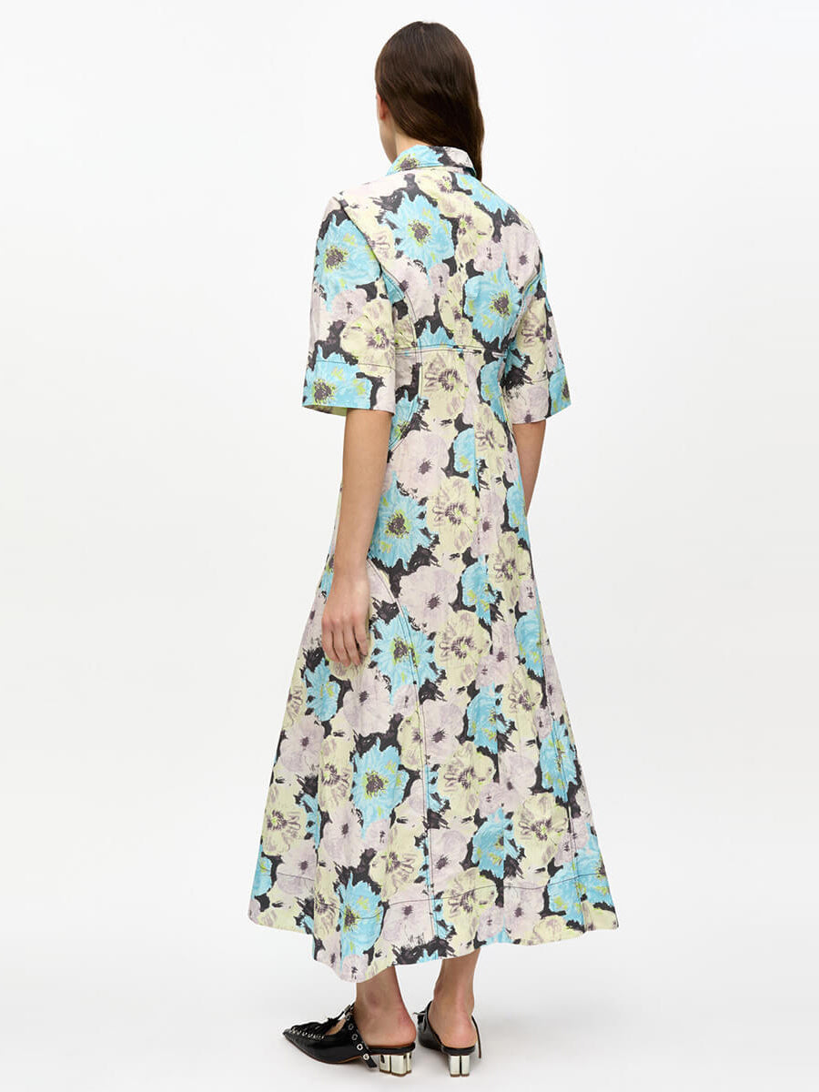 Floral Printed Cotton Long Shirt Dress