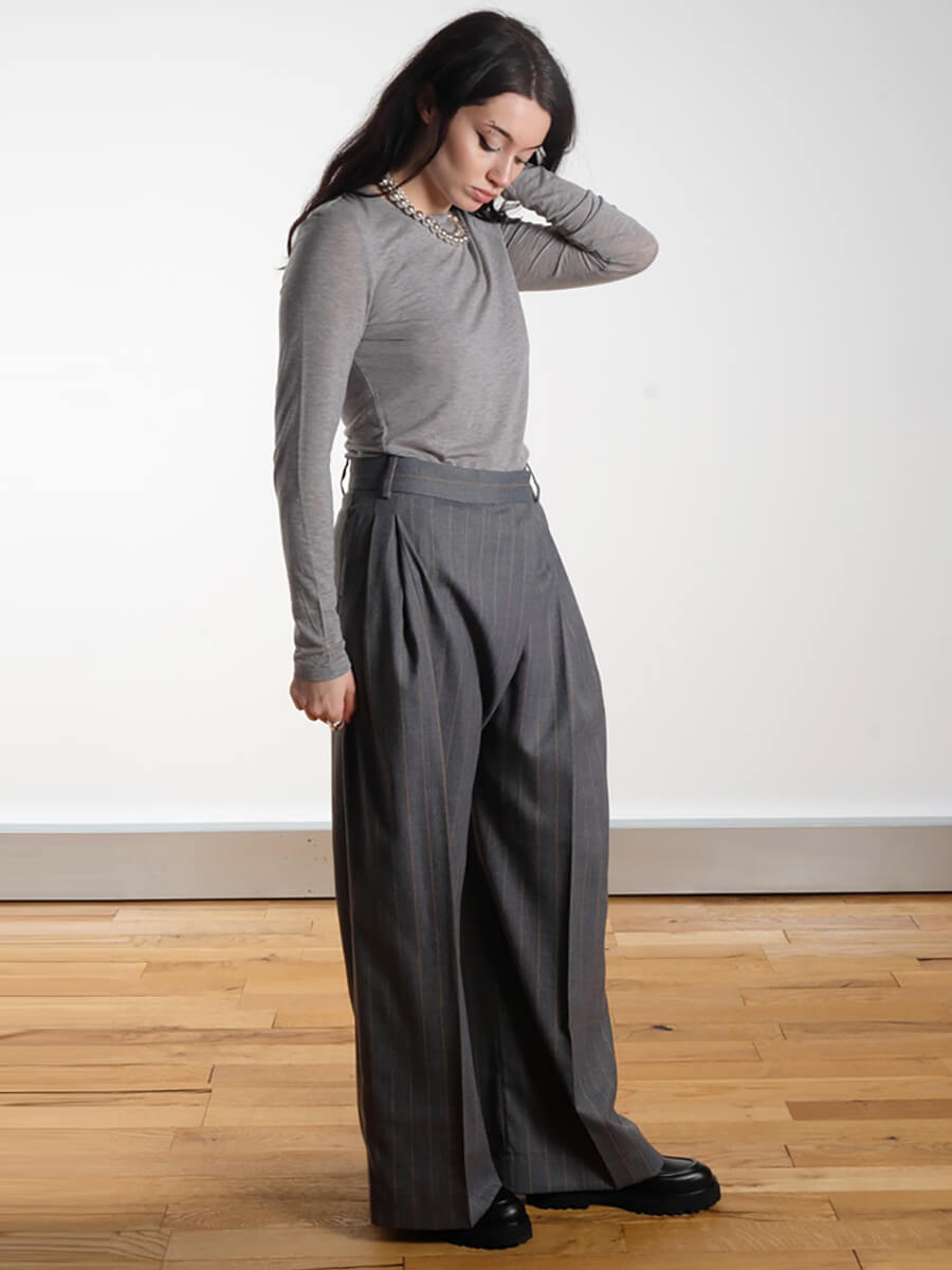 GANNI
Grey Stripe Cross-Over Trousers
