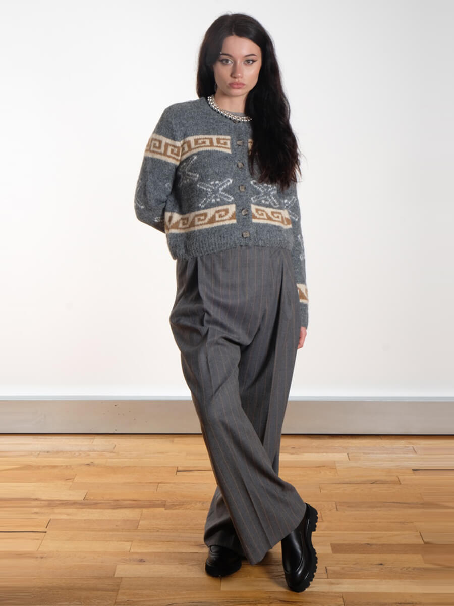 GANNI
Grey Stripe Cross-Over Trousers