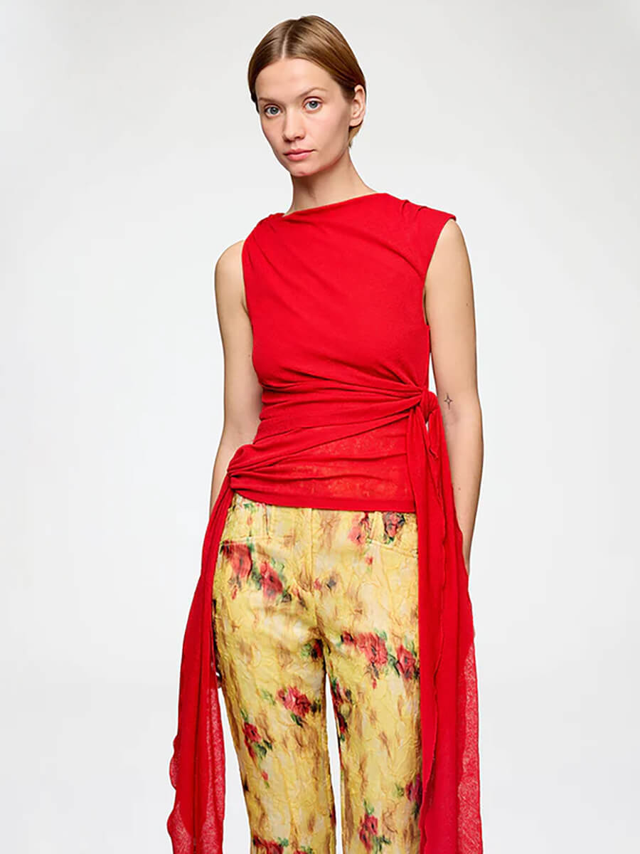 GANNI
Marl Mesh Tie Knot Top - Goji Berry