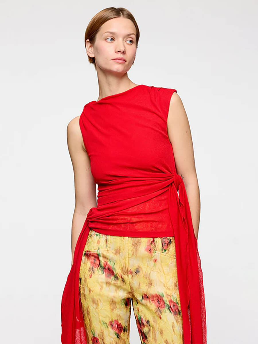 GANNI
Marl Mesh Tie Knot Top - Goji Berry