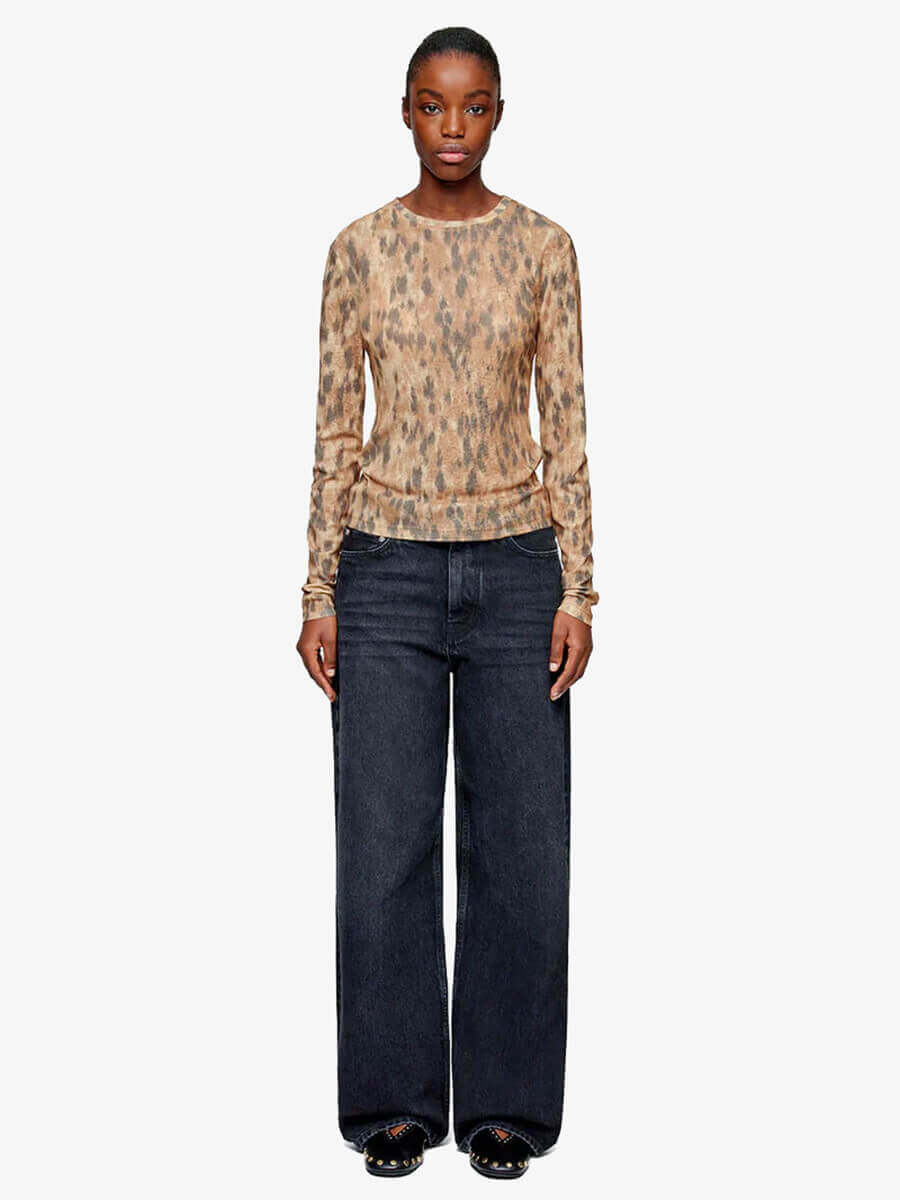 GANNI Printed Marl Mesh Long-sleeve Top - Burro