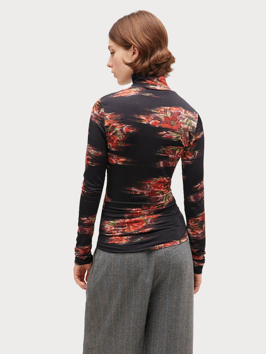 GANNI
Printed Shiny Jersey Turtleneck