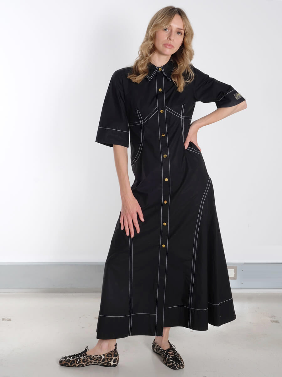 Ganni-Cotton-Poplin-Shirt-Dress-Black
