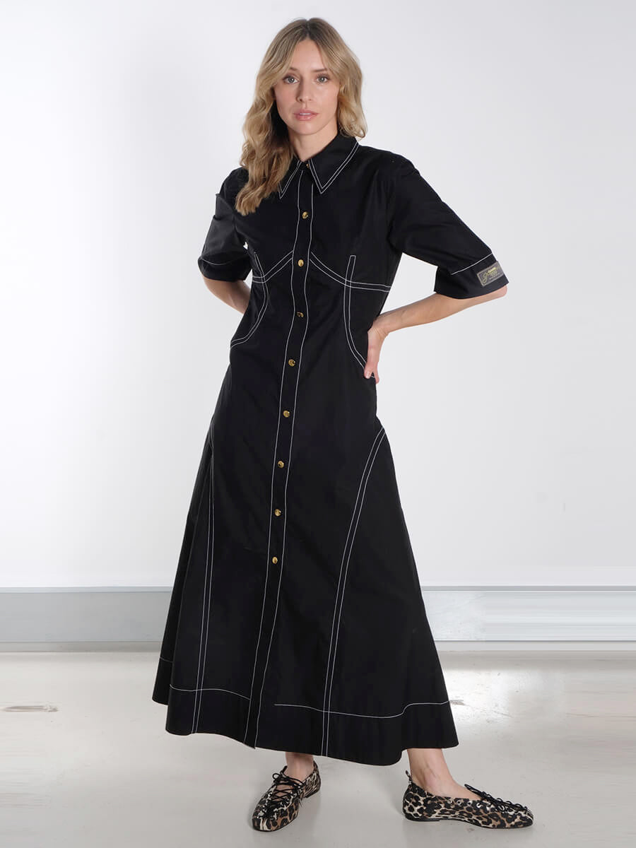 Ganni-Cotton-Poplin-Shirt-Dress-Black