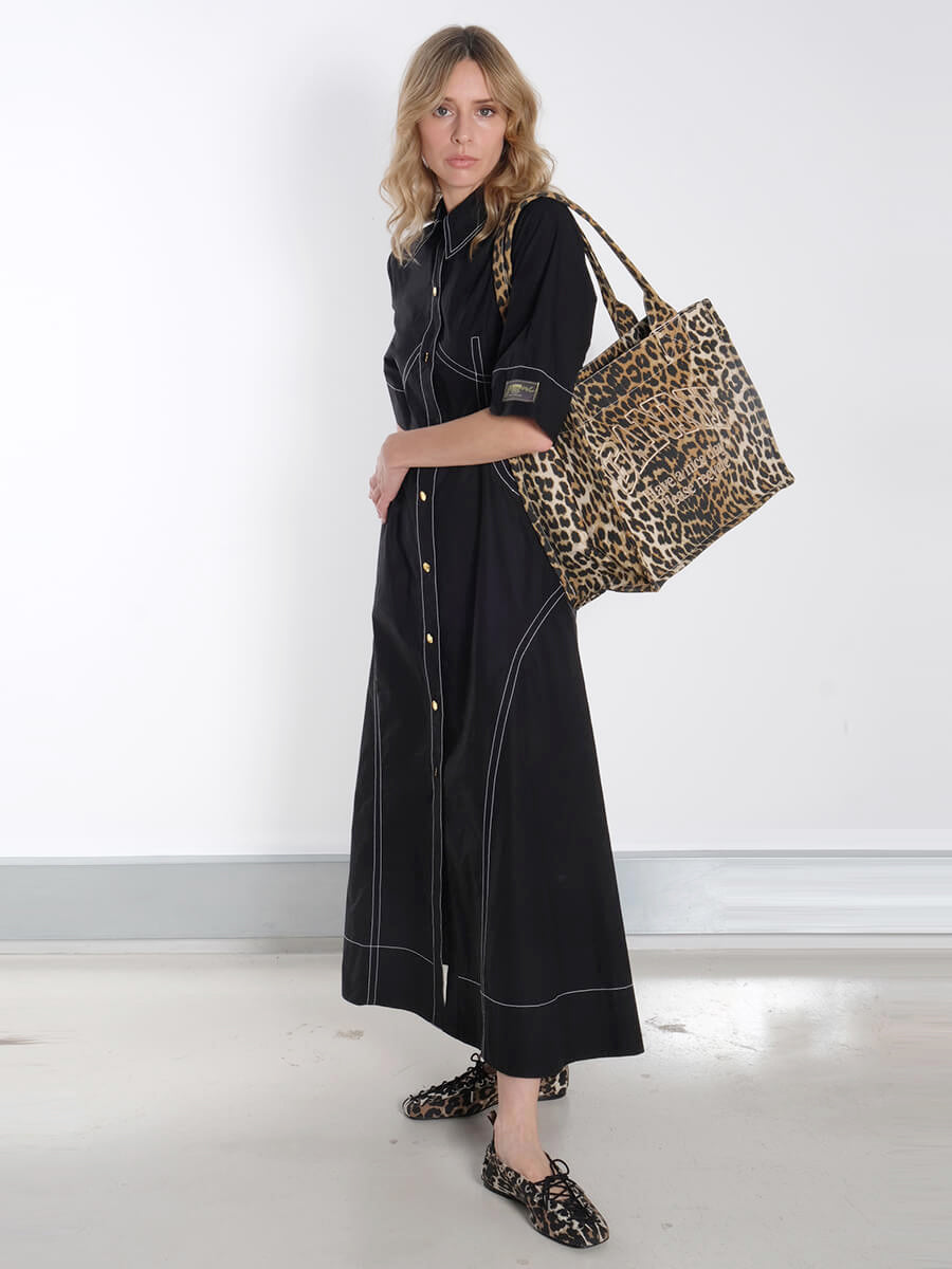 Ganni-Cotton-Poplin-Shirt-Dress-Black