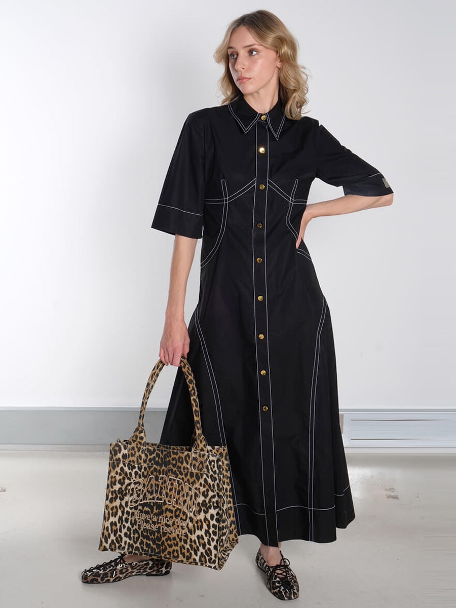 Ganni-Cotton-Poplin-Shirt-Dress-Black