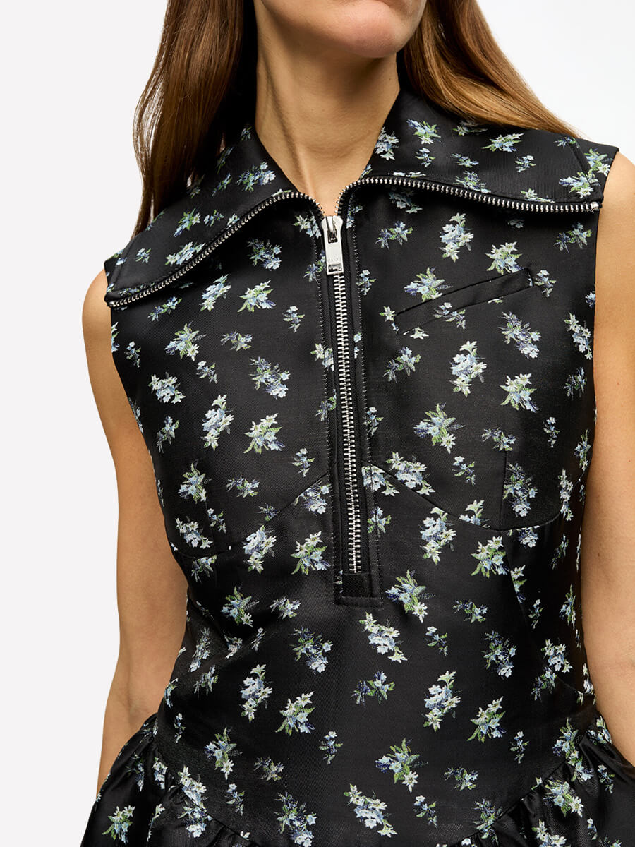 Ganni Black Floral Jacquard Midi Dress