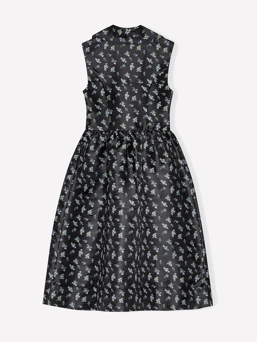 Ganni Black Floral Jacquard Midi Dress