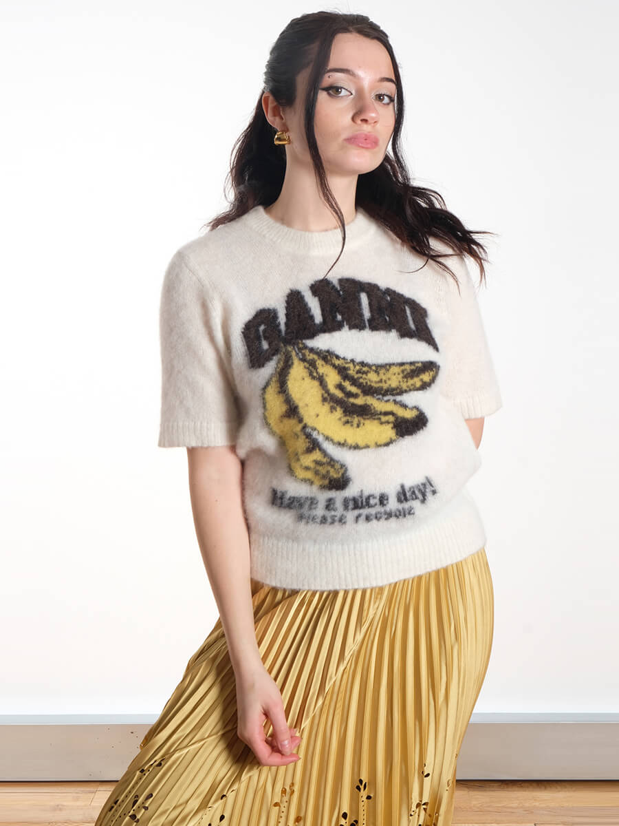 GANNI メッシュトップ GANNI（ガニー） シアー トップス Printed Mesh Long Sleeve Rollneck