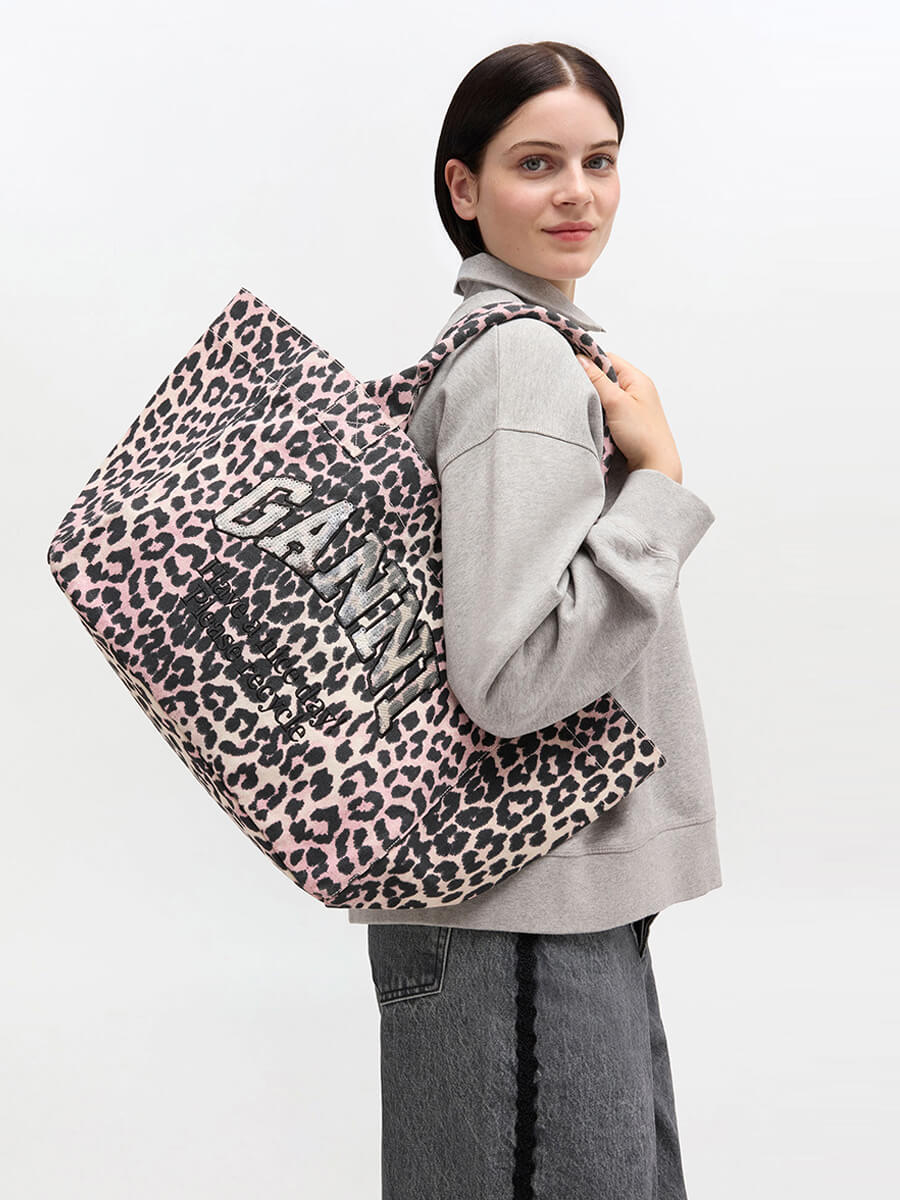 Ganni Leopard Medium Tote Bag