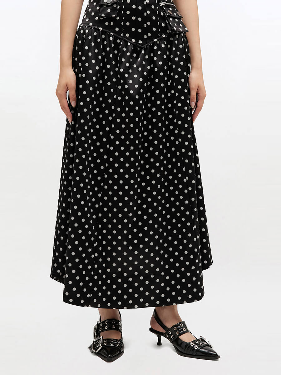 Ganni Polka Dot Satin Corset Skirt