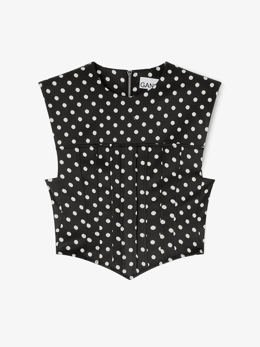 Ganni Polka Dot Satin Corset Top